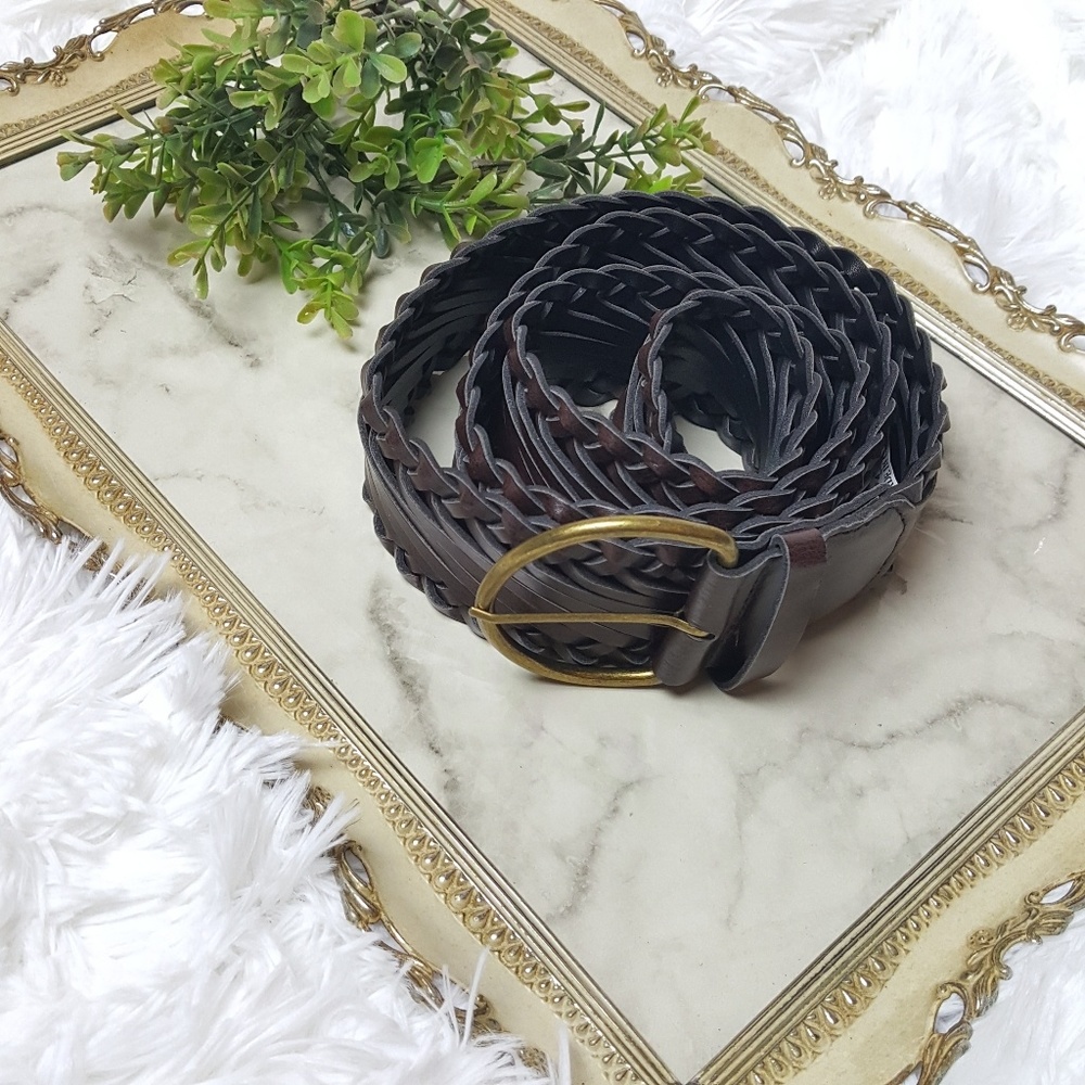 Brown and Brass Woven Leather Belt